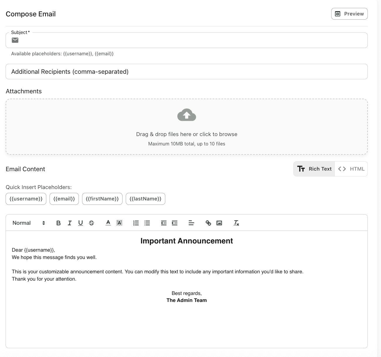 Sending bulk admissions communications